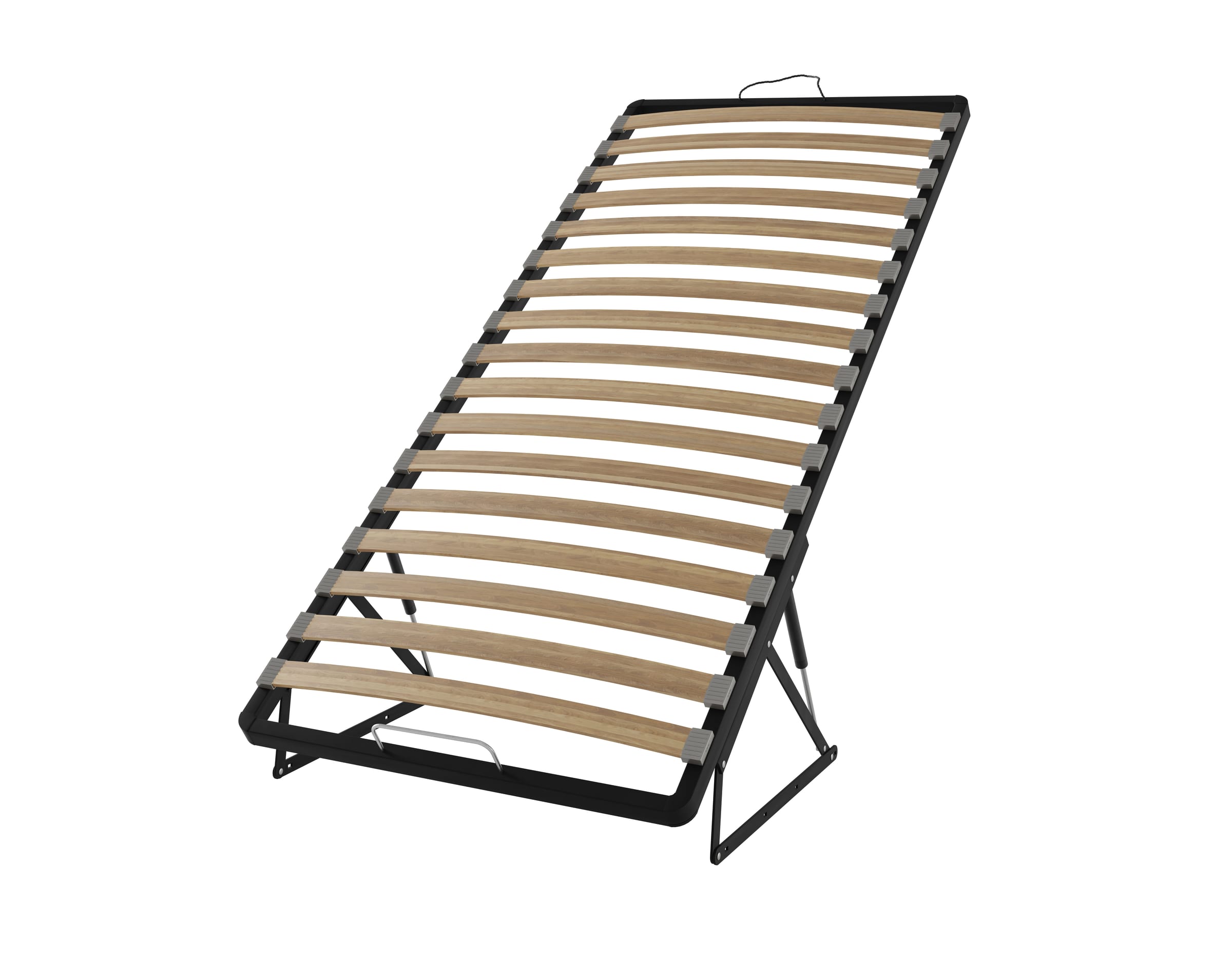 Single ottoman bed base in the open position, alternate angle
